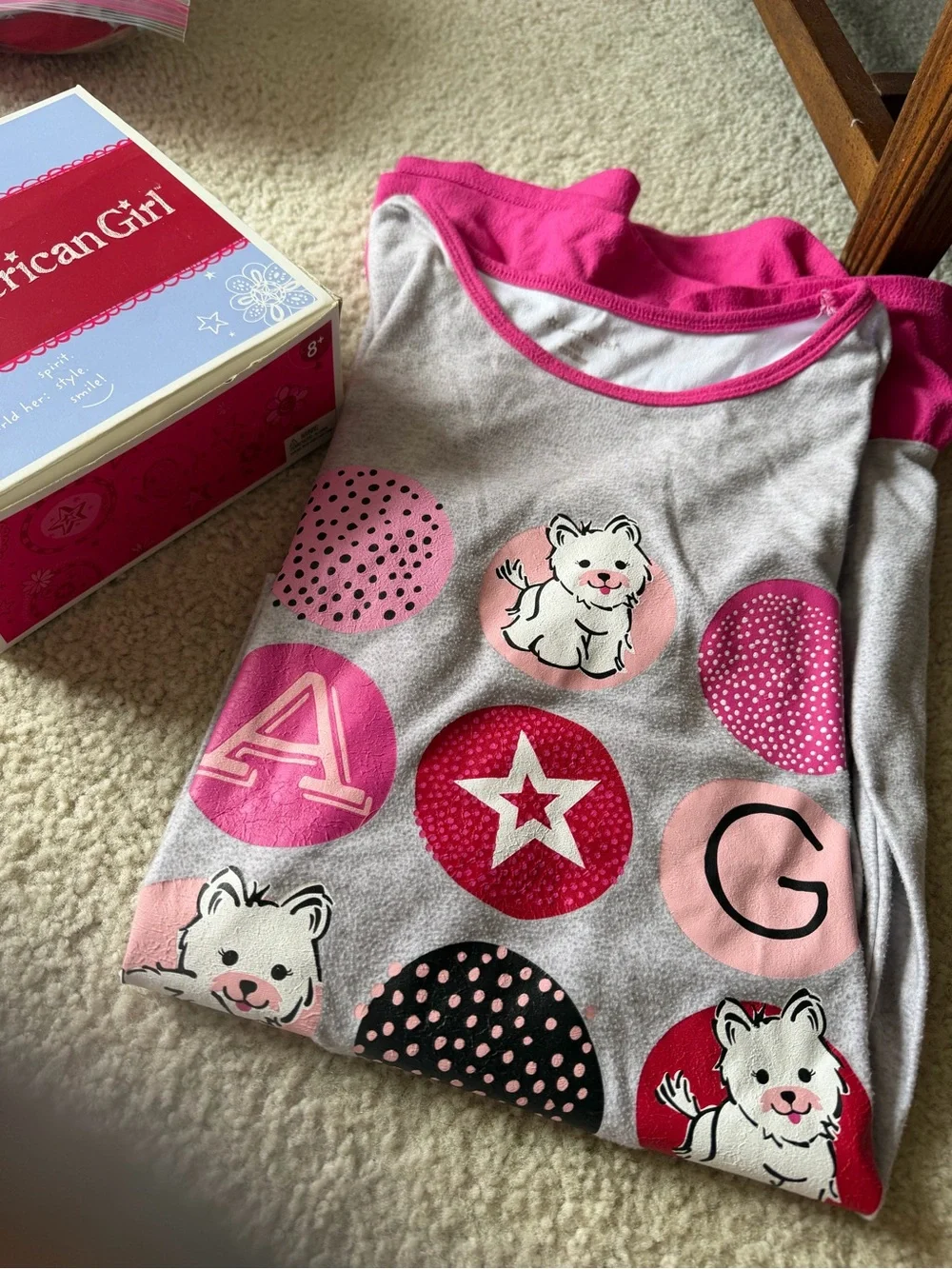 American Girl Gray & Pink long sleeved nightgown